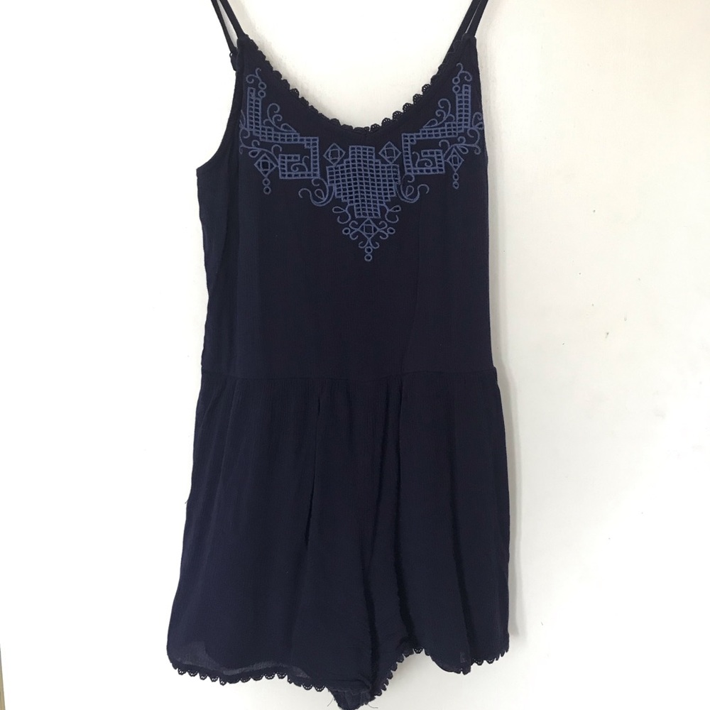 Navy Blue Embroidered Romper